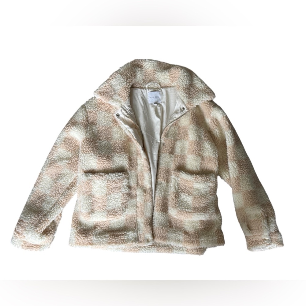 Wild Rose Cream and Blush, Check Sherpa Jacket